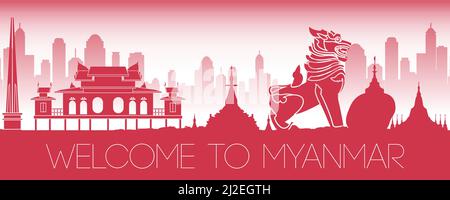myanmar top famous landmarks silhouette style,travel and tourism,vector illustration Stock Vector