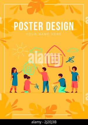 Children drawing home with crayons. Multiracial group of kids painting ...