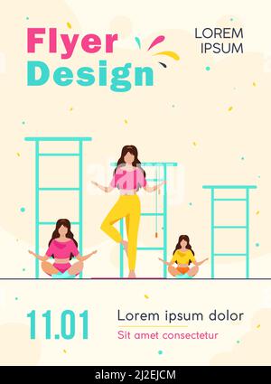 Group of women doing yoga. Class of meditation, gym, fitness club flat vector illustration. Lifestyle, stress relief, activity concept for banner, web Stock Vector