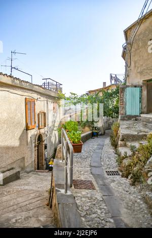 A narrow street in Acri, a village in Calabria, Italy. Stock Photo