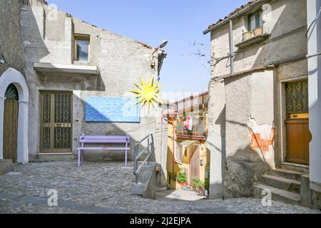 A narrow street in Acri, a village in Calabria, Italy. Stock Photo