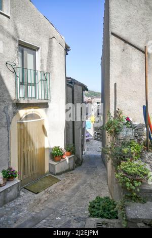 A narrow street in Acri, a village in Calabria, Italy. Stock Photo