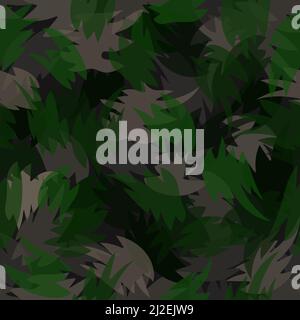 Jungle style camouflage seamless pattern print. Shapes of foliage and branches Stock Vector
