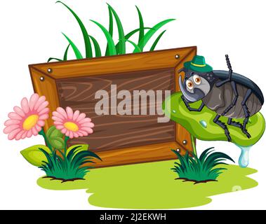 Sign board with beetle on white background illustration Stock Vector