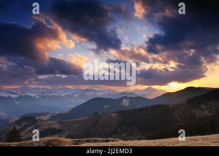 Majestic country landscape under morning sky with clouds Stock Photo ...
