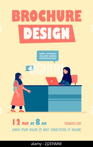 Muslim woman working on laptop and talking with girl. Mom, kid, computer flat vector illustration. Family and communication concept for banner, websit Stock Vector