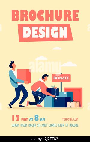 Volunteers donating stuff in boxes for poor people. Service, homeless, kindness flat vector illustration. Charity and care concept for banner, website Stock Vector