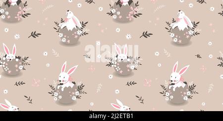 Lovely hand drawn Easter seamless pattern with cute bunnies sitting in an Easter Egg, great for textiles, wrapping, backgrounds, wallpapers - vector d Stock Vector