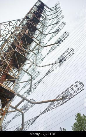 Former remains of Duga radar system in abandoned military base in Chernobyl Exclusion Zone, Ukraine Stock Photo