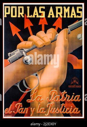 Vintage Spanish Civil War Poster 1930's   'For Arms - The Homeland, Bread and Justice' Por las Armas - La Patria, el Pan y la Justicia Artist J Cabanas Stock Photo