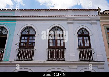 Colonial balconies on facade in Sao Joao del Rei, Brazil Stock