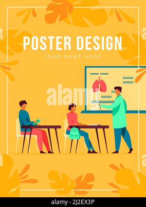 Medical professor presenting organ infographics to audience. College students listening to lecture in classroom. Vector illustration for school, class Stock Vector