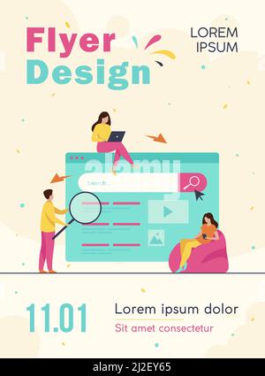 People using search box for query, engine giving result. Vector illustration for SEO work, SERP, online promotion, content marketing concept Stock Vector