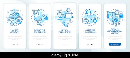 Steps to start virtual office blue onboarding mobile app screen Stock Vector