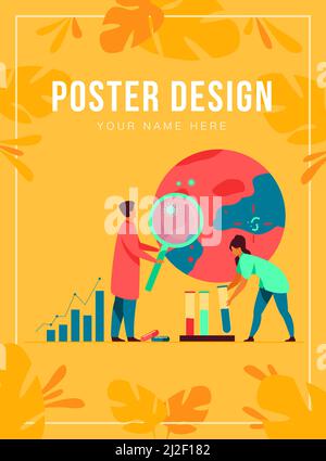 Scientists studying virus in laboratory. Doctors using analyzing microscopic bacteria, samples in glass tubes, charts. Flat vector illustration for ep Stock Vector