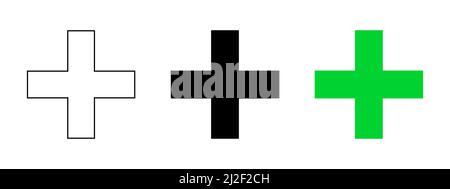 Plus sign linear black and green set. Medicine vector eps icons. Medical symbol collection on white background. Various pharmacy isolated crosses Stock Vector