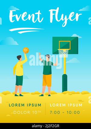 Teenagers playing basketball on street. Ball, boy, friend flat vector illustration. Sport game and summer activity concept for banner, website design Stock Vector