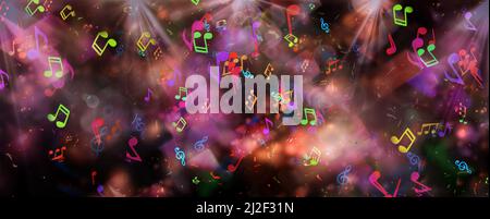 An abstract music notes background with flowing a ribbon of a musical ...