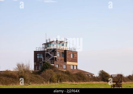 The former RAF Manston airfield control tower. Now Kent International Airport. Kent, England Stock Photo