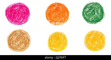 multicolored circles drawn with oil pencils isolated on white background. High quality illustration Stock Photo