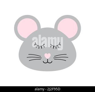 Vector flat cartoon rat mouse face isolated on white background Stock Vector
