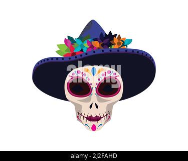 Day of the Dead Mexico Symbol with Ornamental Skull and Hat Illustration Vector Stock Vector