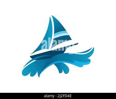 Sailboat with Attractive Wavy Waves Vector Stock Vector
