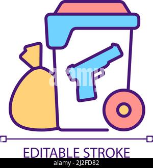 Disposing unwanted gun in trash bin RGB color icon Stock Vector