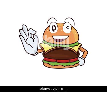 Detailed Burger Recommending and Promoting Gesture Mascot Vector Stock Vector