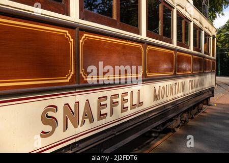 Snaefell Mountain Tramway carriage, Isle of Man Stock Photo