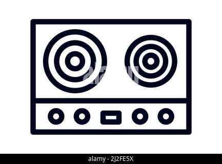 Kitchen cooking stove with 2 cooking surfaces symbol or ceramic hob vector illustration icon Stock Vector