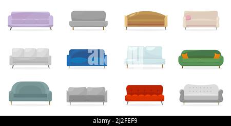 Contemporary couches collection. Trendy sofas for living room, divans for modern lounges, offices, apartment interior. Vector illustrations for uphols Stock Vector