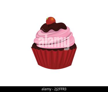 Detailed Strawberry mixed Chocolate Cupcake with Cherry on it Illustration Vector Stock Vector