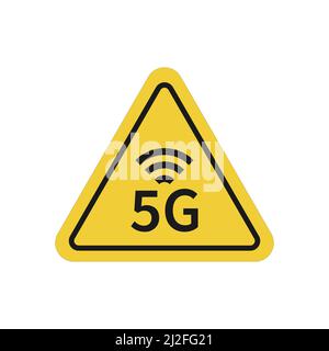 5G yellow triangular warning sign. Danger radiation vector Stock Vector