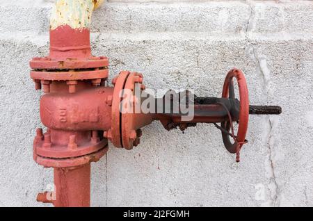 Blocked red gas valve, close up photo Stock Photo