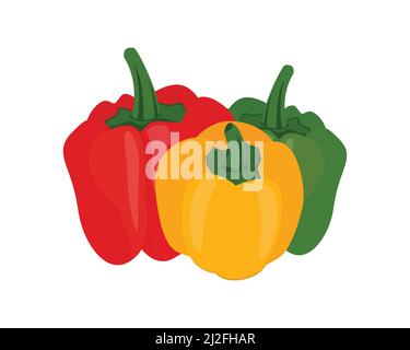 Detailed Red, Yellow and Green Paprikas Illustration Vector Stock Vector