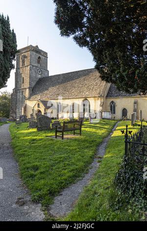 Evening light on the parish church of St. Mary the Virgin (dating back to the 14th century) in the Severnside village of Arlingham, Gloucestershire UK Stock Photo