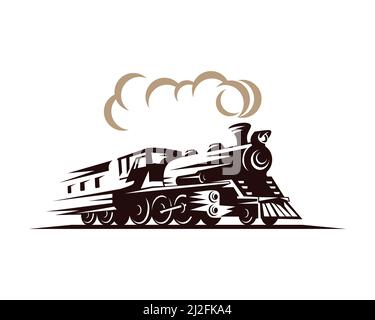 Vintage and Old Locomotive or Train Silhouette Illustration Vector Stock Vector