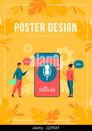 People using voice assistant app on smartphone with speaker on screen. Vector illustration for sound technology, ai, smart interface, soft ware develo Stock Vector