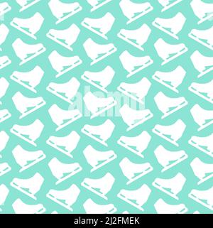 Vector seamless pattern of flat white ice skates silhouette isolated on mint background Stock Vector