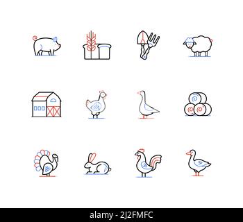 Farm animals and livestock - line design style icons Stock Vector