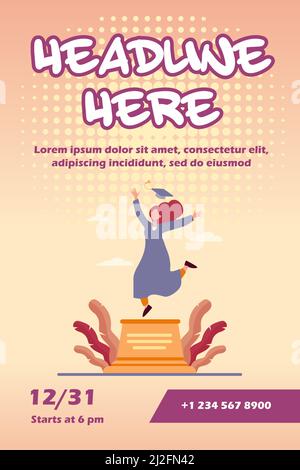 Happy female student celebrating graduation. Study, diploma, cap flat vector illustration. Education and knowledge concept for banner, website design Stock Vector