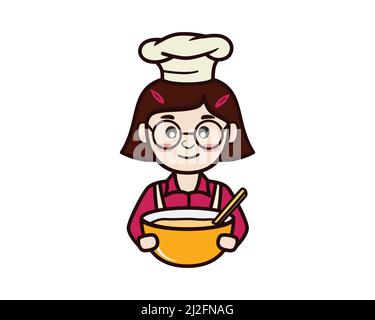 Kid Chef with Her Cake Dough Illustration Vector Stock Vector