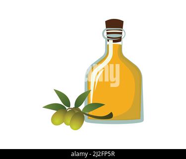 Detailed Olive Oil with the Bottle and Olive Fruits Illustration Vector Stock Vector