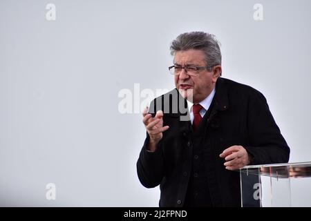 Marseille, France. 27th Mar, 2022. Jean-Luc Melenchon on stage during his political meeting. Jean-Luc Mélenchon far left candidate for the presidential election of the party La France Insoumise (LFI) had a public meeting in Marseille. The first round of the French presidential election is due to take place on April 10, 2022, the second on April 24. Credit: SOPA Images Limited/Alamy Live News Stock Photo