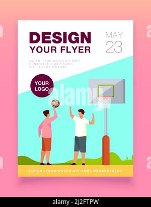 Teenagers playing basketball on street. Ball, boy, friend flat vector illustration. Sport game and summer activity concept for banner, website design Stock Vector