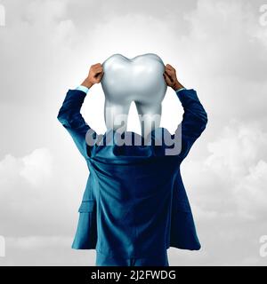 Toothache or Tooth pain and painful dental health concept as a human molar symbol on a suffering patient as a medical metaphor for sensitive teeth or Stock Photo