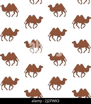 Vector seamless pattern of hand drawn sketch brown bactrian two humped camel isolated on white background Stock Vector