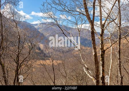 STEALL FALLS NEVIS GORGE FORT WILLIAM SCOTLAND VIEW OF MOUNTAINS FROM THE HIKING TRAIL Stock Photo