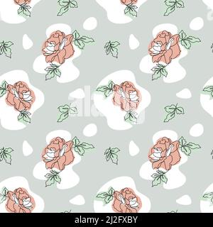 one line rose seamless pattern. Minimalist hand drawn flower vector ...
